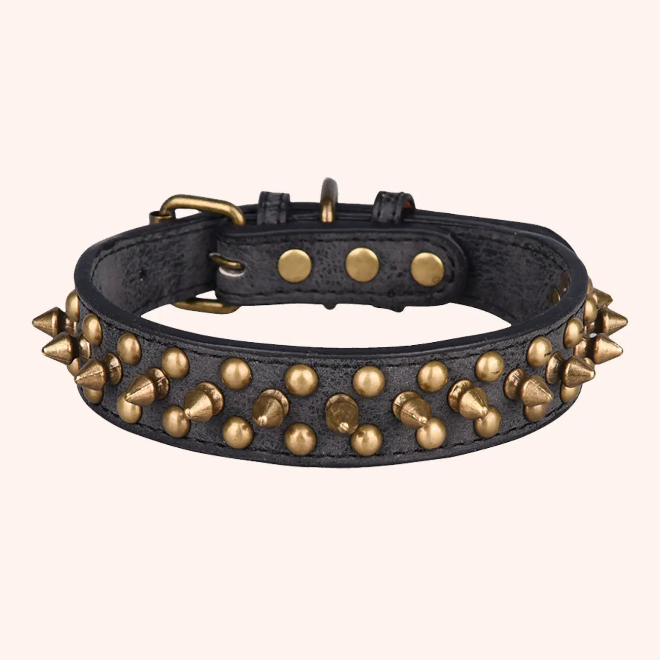 CP037-1 – Vintage Brass Rivet Dog Collar – Heavy-Duty Adjustable PU Leather Collar for Medium & Large Dogs