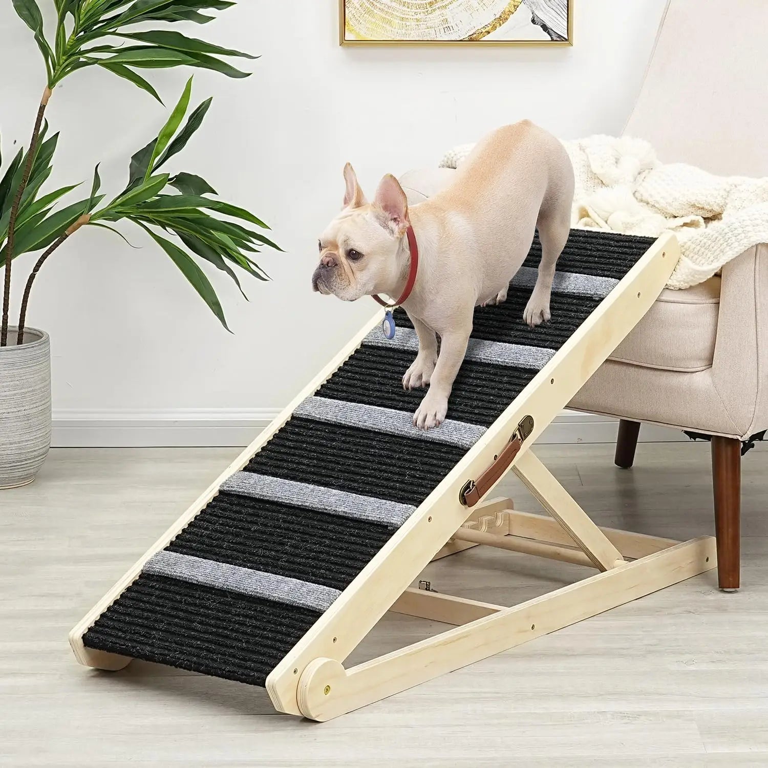 Adjustable Wooden Pet Ramp – 40" Long Dog & Cat Ramp with Non-Slip Carpet Surface and Anti-Skid Foot Pads