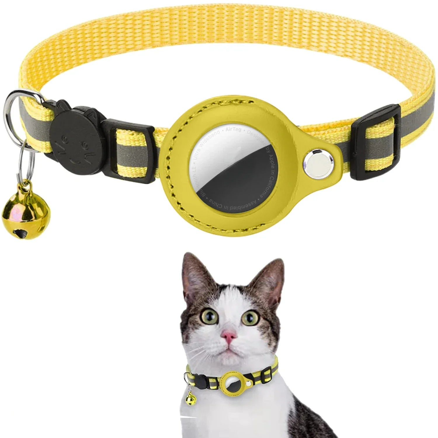 Reflective Anti-Loss Cat Collar with GPS Tag Holder & Bell