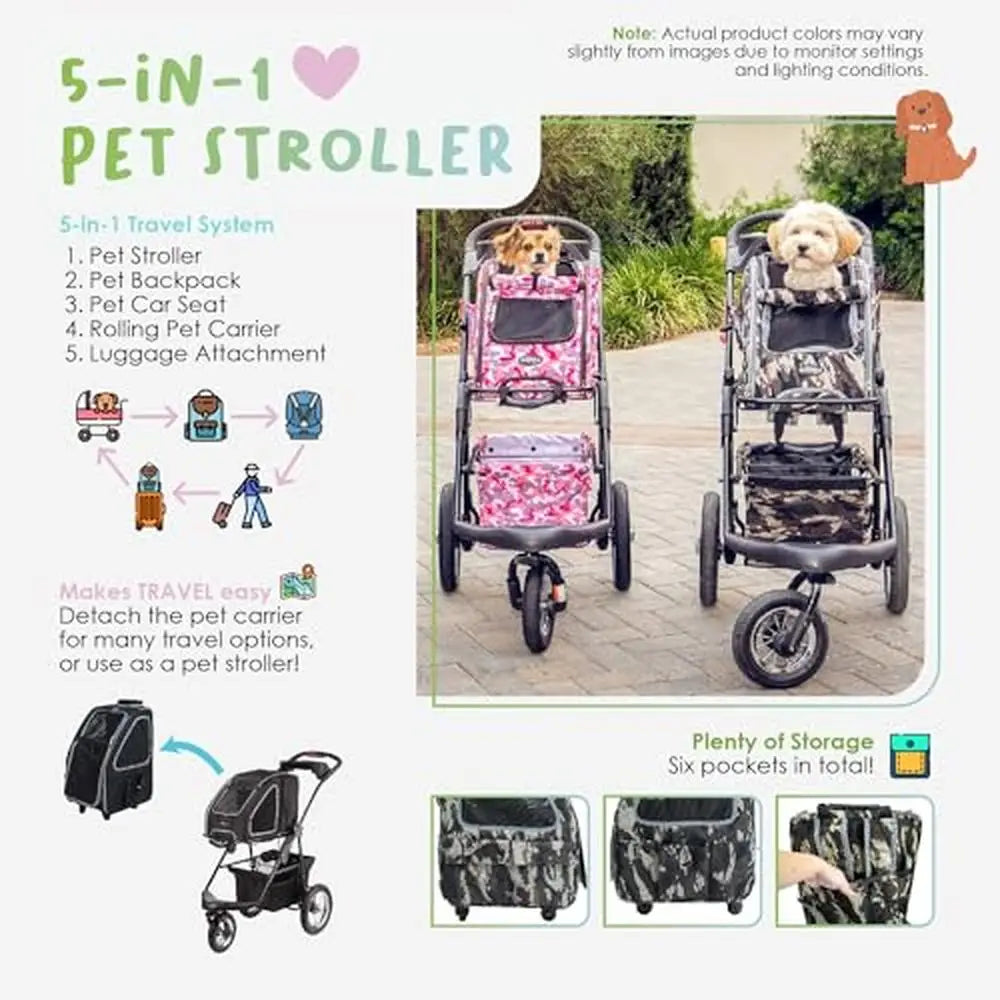 Travel Pet Carrier Stroller Anxiety Relief Safety Leash Seatbelt Durable Lightweight Smooth Ride Rolling Attachment Pockets