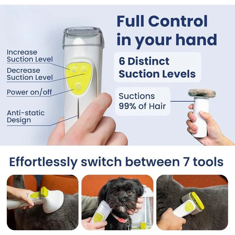 Professional Pet Grooming Vacuum Kit – 7-in-1 Deshedding & Dematting Tools for Dogs & Cats