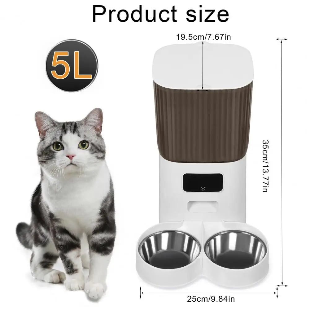 Smart Pet Feeder with WiFi & Dual Bowls – 5L Auto Dispenser for Cats & Dogs (App Control, USB & Battery Powered)