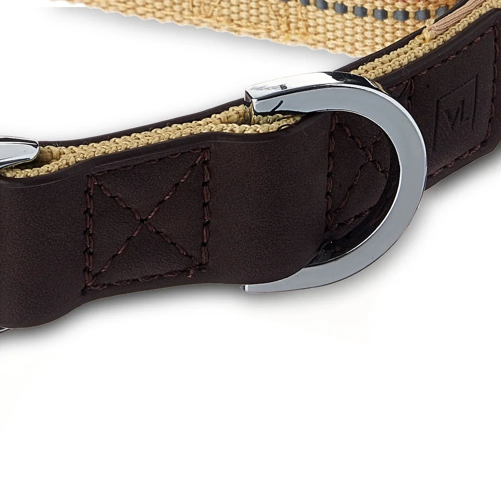 Premium Reflective Large Dog Collar – Adjustable Nylon with PU Leather & D-Ring Leash Attachment