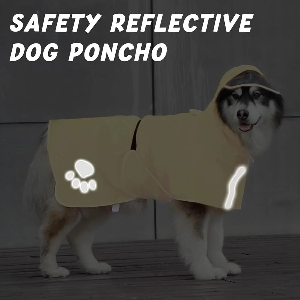 Dog Raincoat with Hood – Lightweight Waterproof Pet Jacket with Reflective Stripes, Adjustable Belly Strap & Leash Hole
