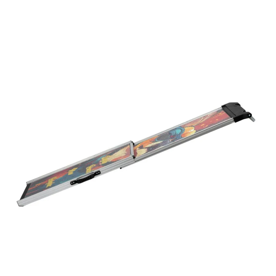 Retractable Aluminum Dog Ramp – Portable Telescoping Pet Steps for Cars, Trucks, and SUVs with Non-Slip Surface – Colorful Pattern
