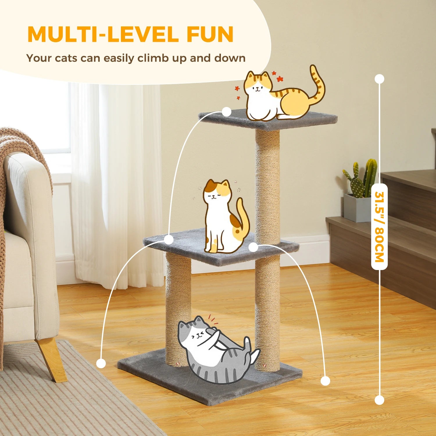 Cat Tree Tower for Indoor Cats – 2 Styles Cat Activity Center with Scratching Posts, Large Hammock & Removable Top Perch (Grey)