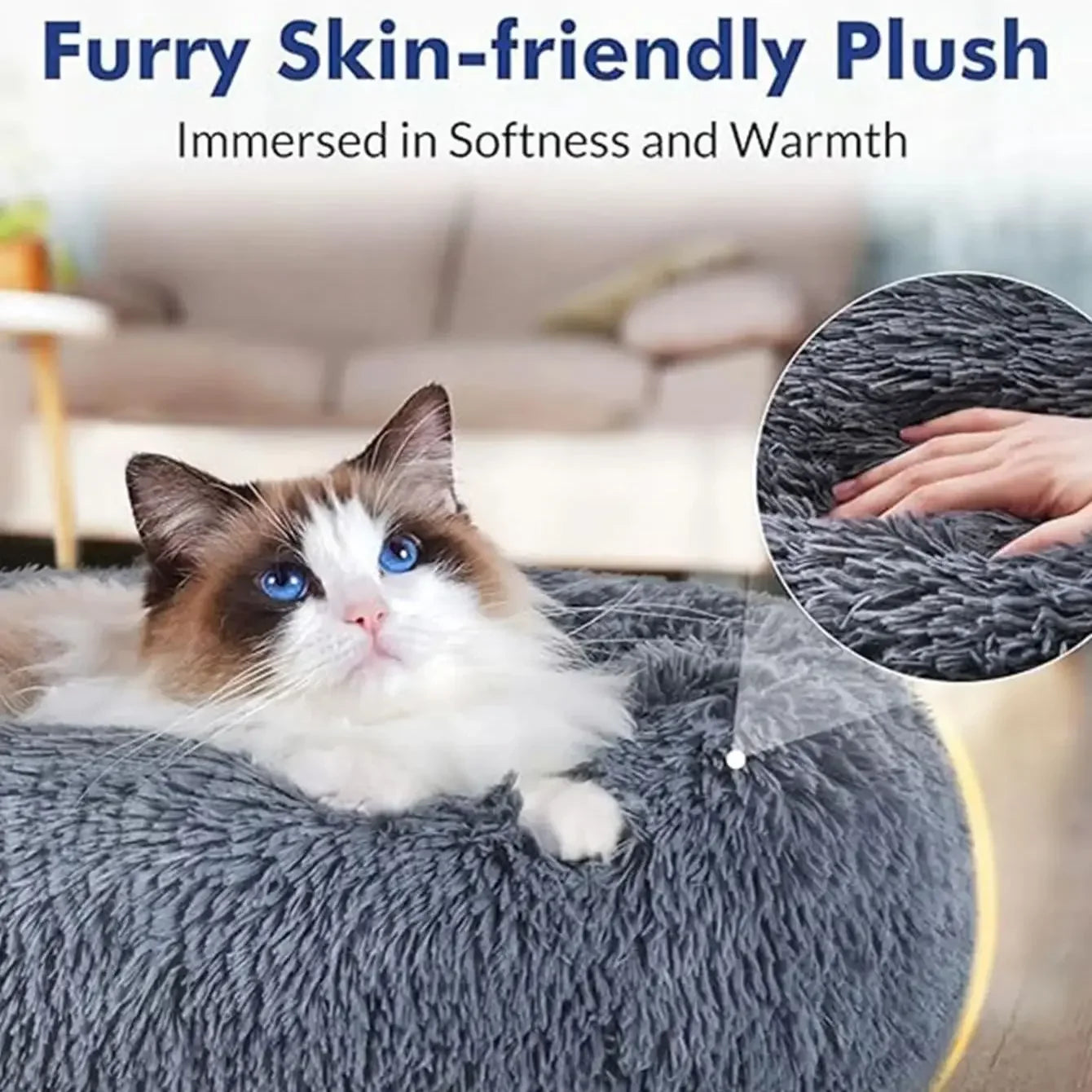 Round Plush Pet Bed – 40–90cm Super Soft Dog & Cat Bed, Winter Warm Sleeping Nest