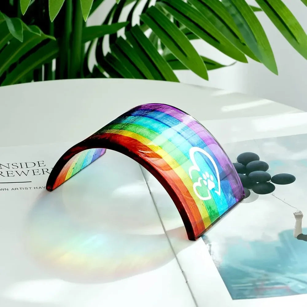 Rainbow Bridge Fused Glass Memorial Gift – 3D Colorful Bridge with Sympathy Card for Pet Loss (Dog, Cat, Guinea Pig)