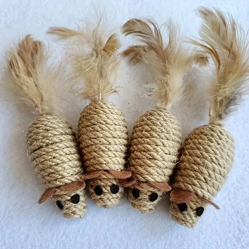 Sisal Mouse Cat Toy – Bite-Resistant Plush Mice for Interactive Play (1 or 4 Pack)