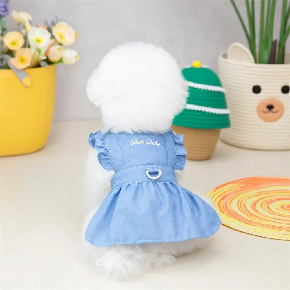 Dog Denim Dress – Cute Princess Skirt for Small & Medium Dogs, Summer Wedding Outfit