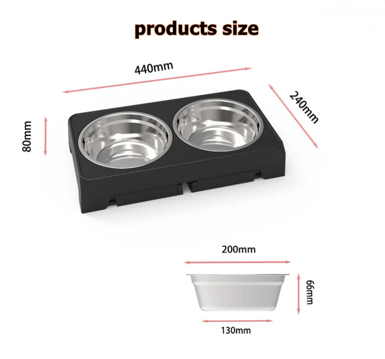 Adjustable Raised Dog Bowl Set – 2 Stainless Steel 50oz Bowls with Foldable Stand