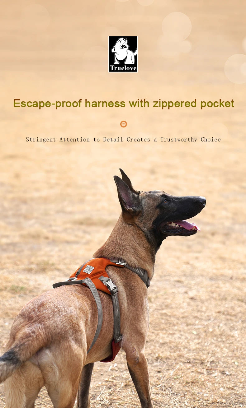 TRUELOVE Escape-Proof Tactical Dog Harness – Training Vest with Zipper Pocket & Control Handle