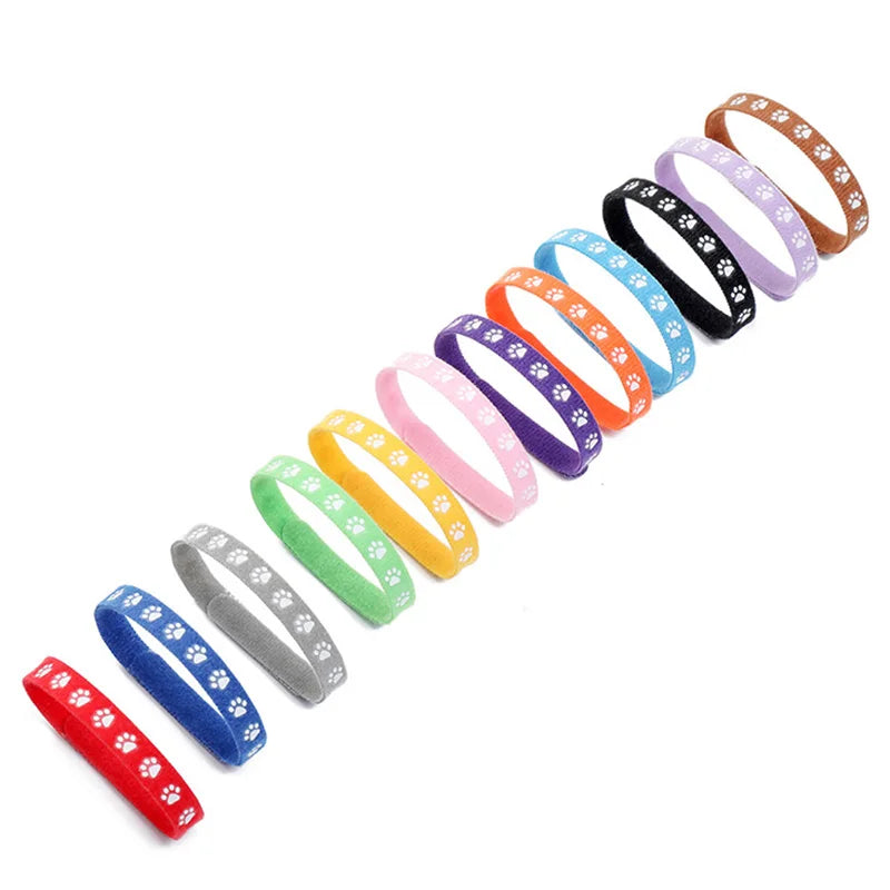 6/12PCS Newborn Puppy & Kitten Identification Collars – Adjustable Footprint Pattern Whelping Collars for Pet Classification