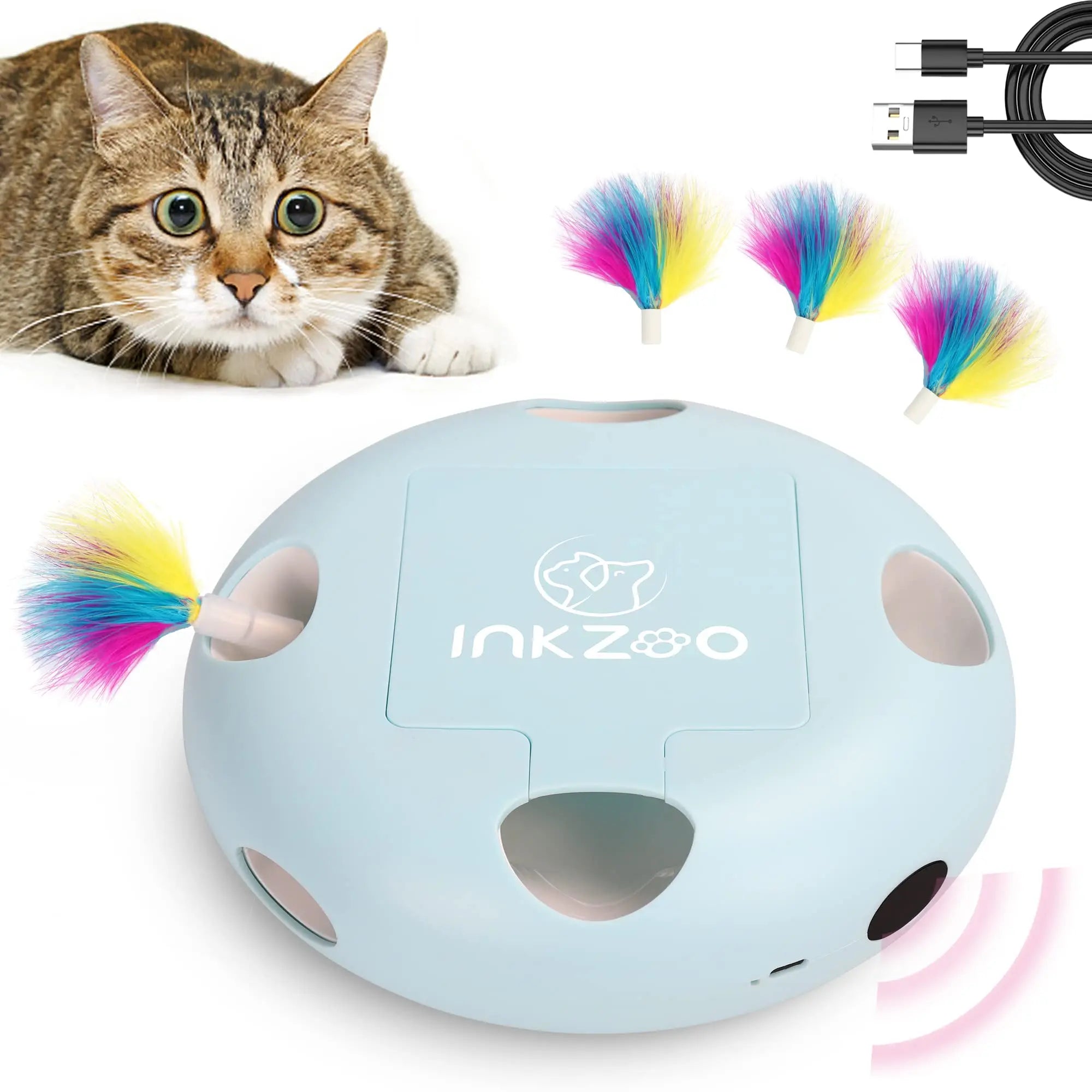 INKZOO Interactive Cat Toy – Smart Whack-A-Mole Kitten Toy with 7 Holes, Automatic Mouse Game for Indoor Cats