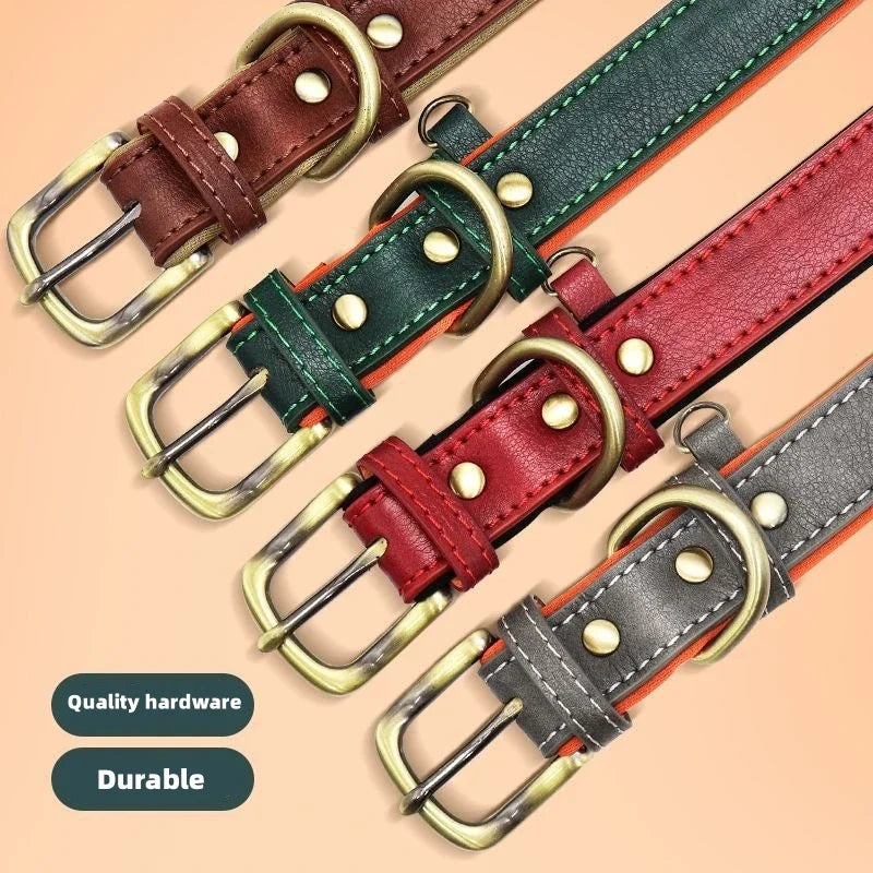 ersonalized Leather Dog Collar with Engraved ID Nameplate – Soft Padded Custom Collar for Small, Medium & Large Dogs