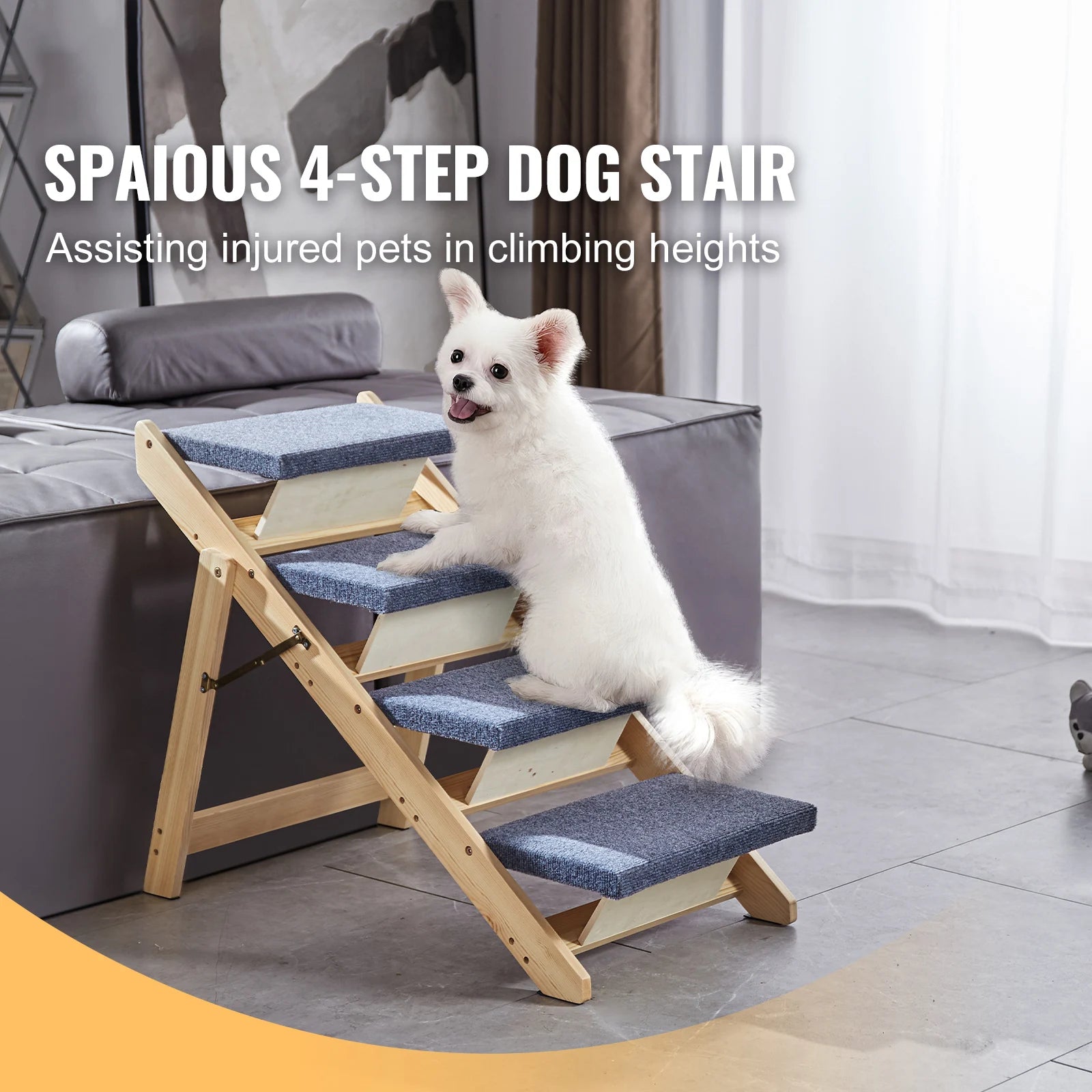SucceBuy Wooden Pet Steps & Ramp Combo – 2-in-1 Foldable Design for Small to Large Pets