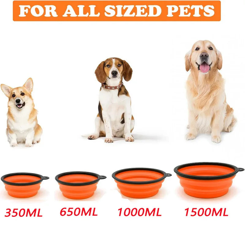 2-in-1 Folding Silicone Dog Feeder Bowl & Water Bottle – Portable Travel Pet Food & Water Dispenser with Carabiner