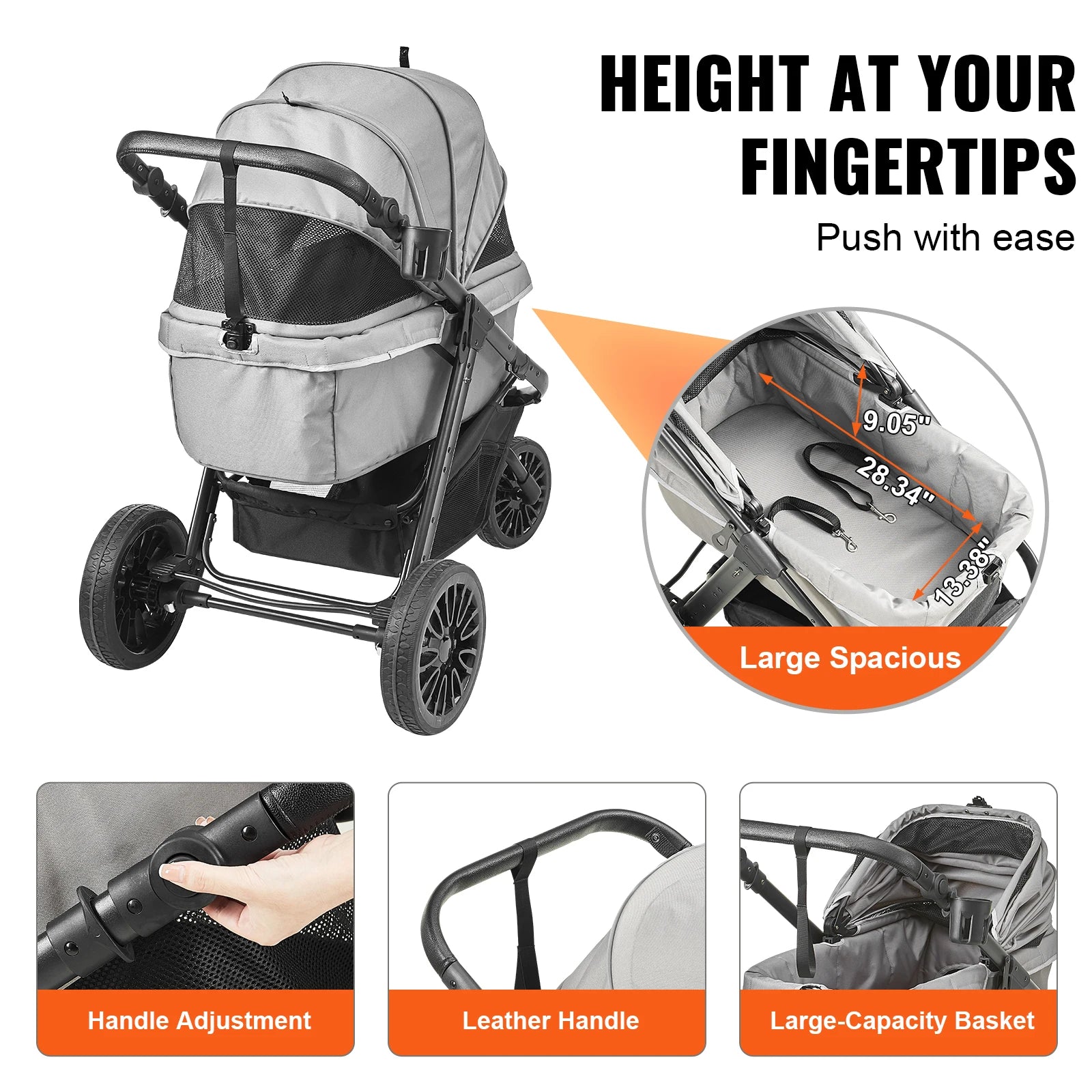 SucceBuy Lightweight Pet Stroller Carrier for Dogs & Cats – Travel-Friendly, 360° Rotation, Brakes, Cup Holder