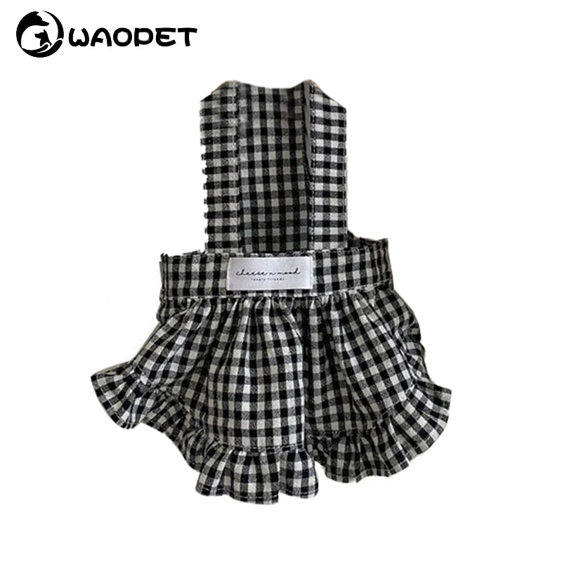 Dog Plaid Dress with Hat – Black & White Summer Outfit for Small Dogs and Puppies
