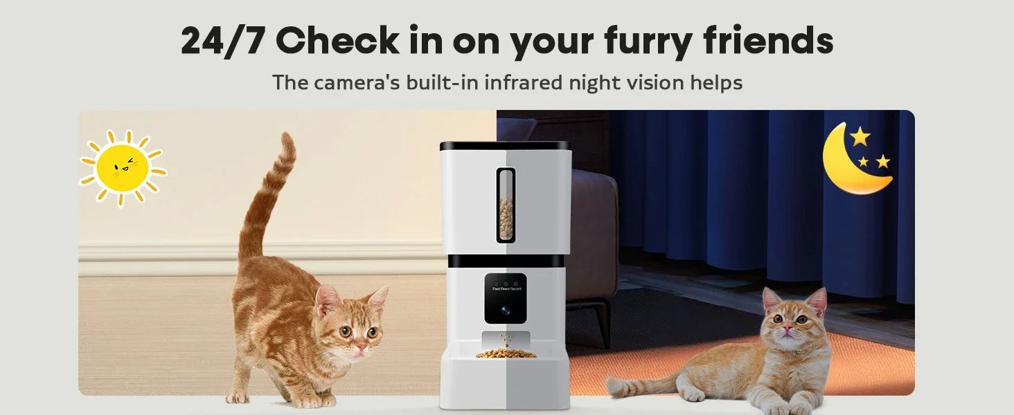 Automatic Dog & Cat Feeder with Camera – 5G WiFi Smart App Control, HD 1080P Video Recording, Timed Pet Food Dispenser