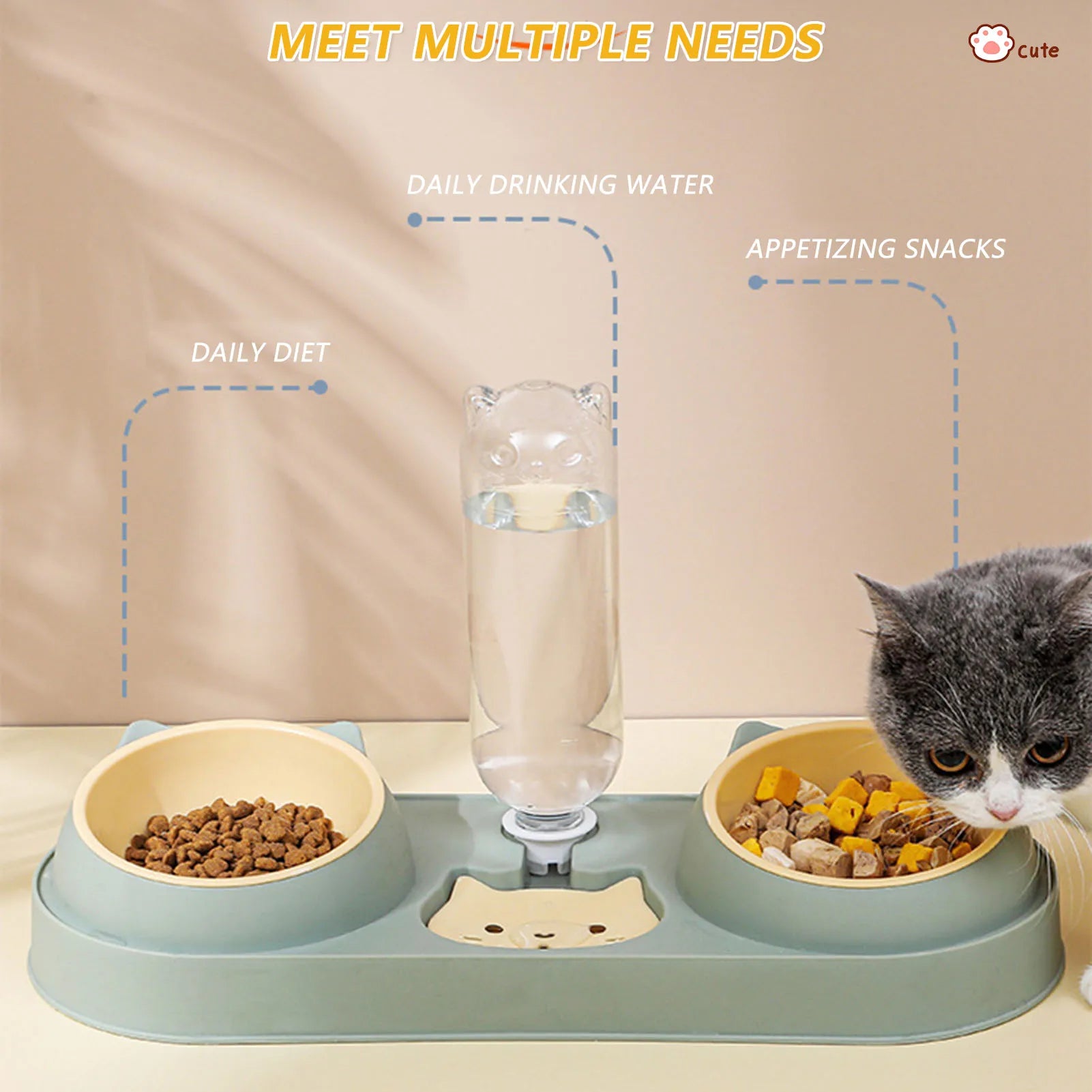 Automatic Pet Cat & Dog Feeder Bowl with Water Fountain – Double Raised Stand Dish for Cats & Small Dogs
