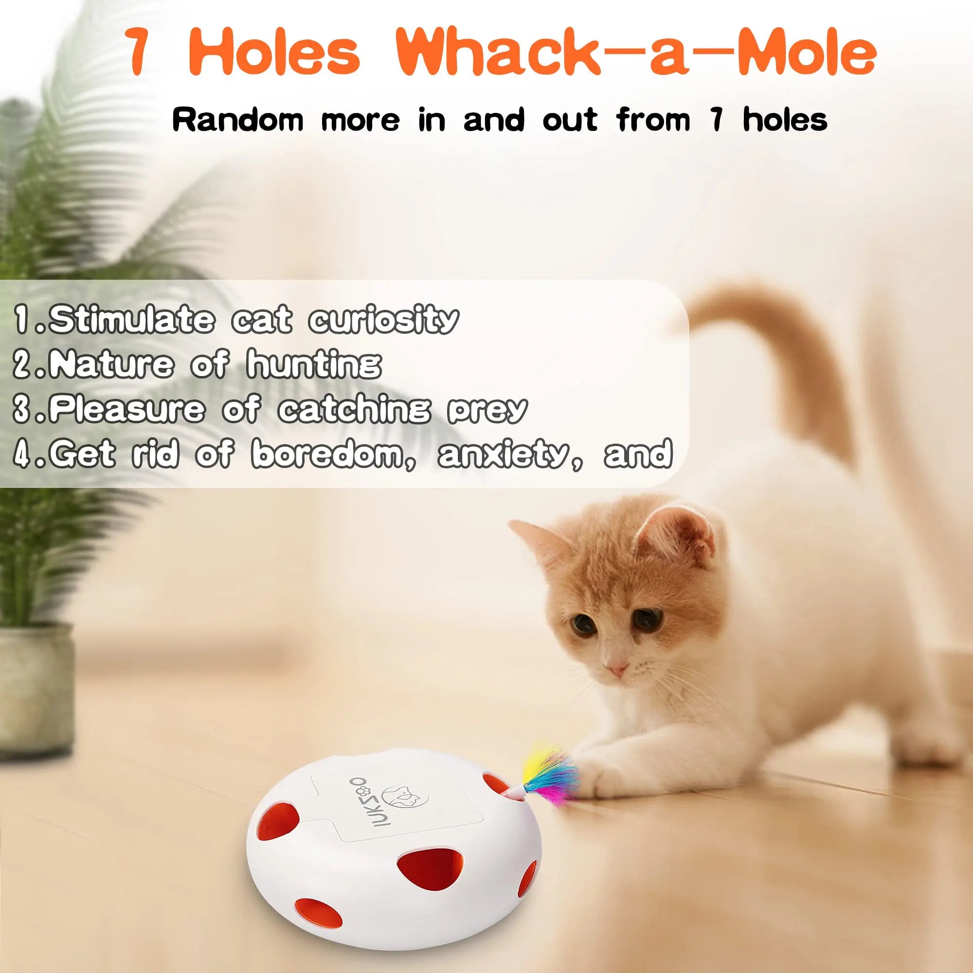 INKZOO Interactive Cat Toy – Smart Whack-A-Mole Kitten Toy with 7 Holes, Automatic Mouse Game for Indoor Cats