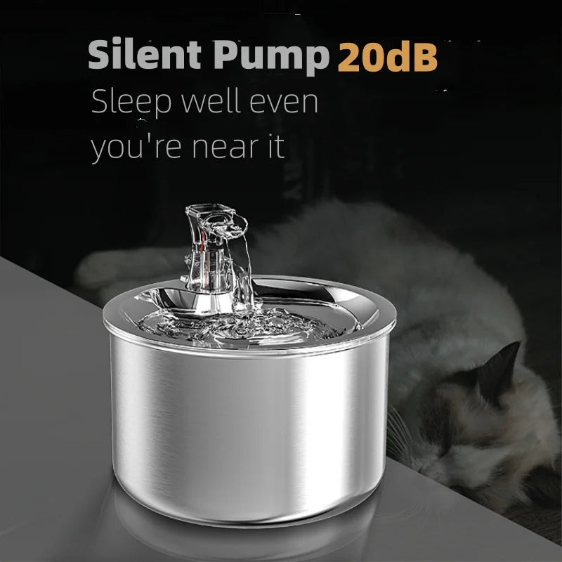 2L Stainless Steel Automatic Pet Water Fountain – Cat & Dog Water Dispenser with Optional Motion Sensor & Heater