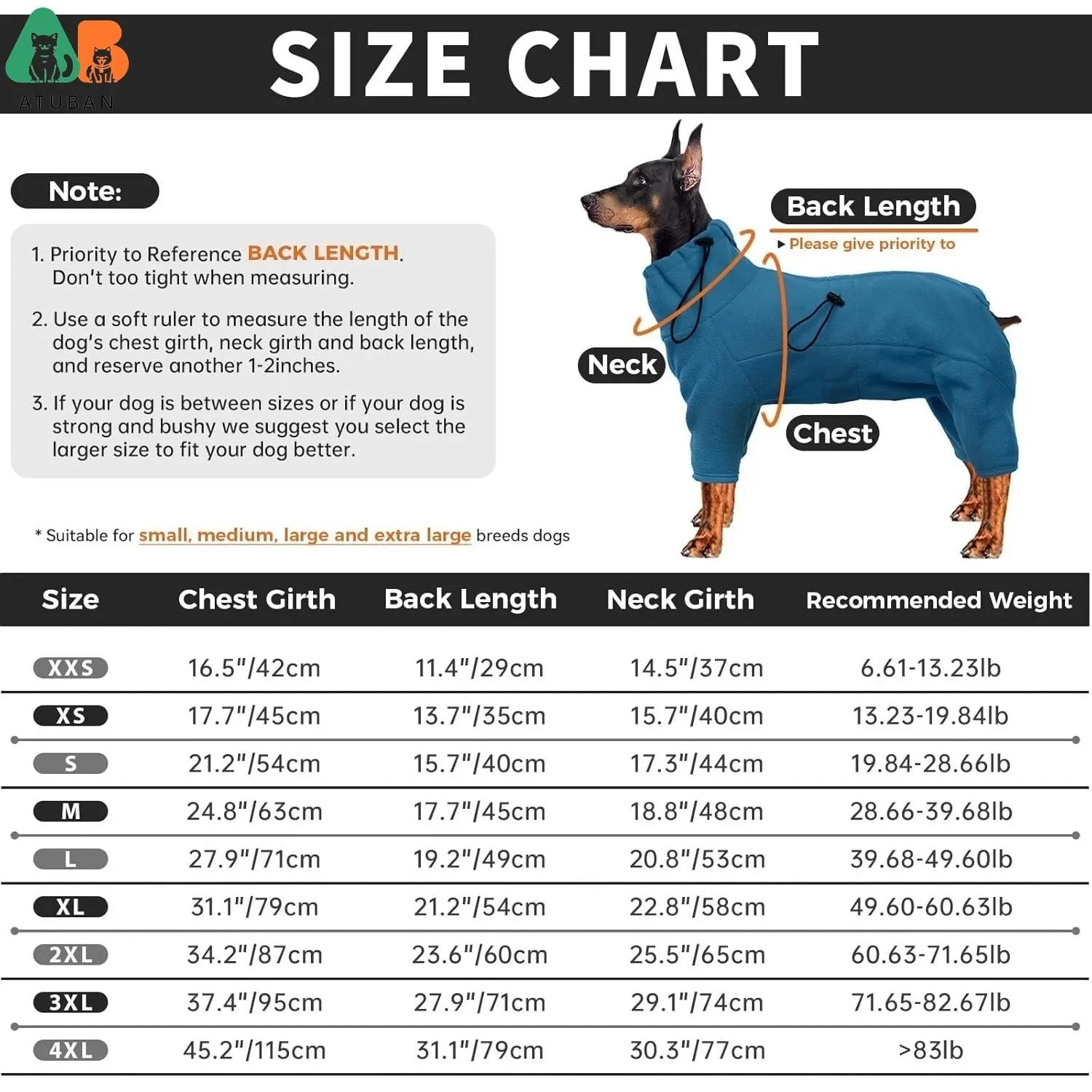 ATUBAN Dog Winter Coat – Soft Fleece Warm Pullover Jacket for Cold Weather