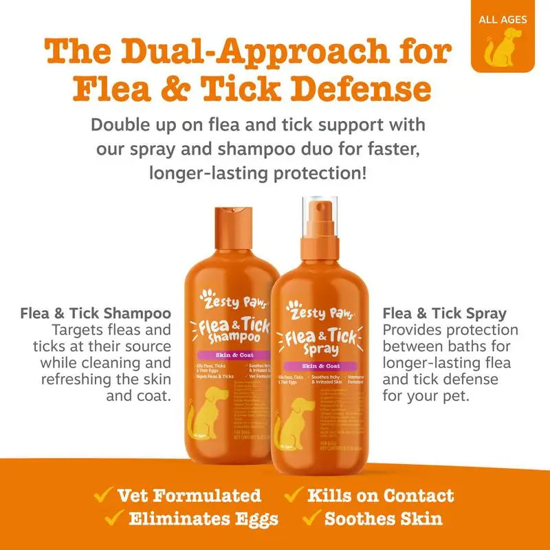 Zesty Paws Flea & Tick Soothing Deodorizing Shampoo for Dogs – 16 fl oz | Veterinary-Formulated Pest Defense & Skin Relief