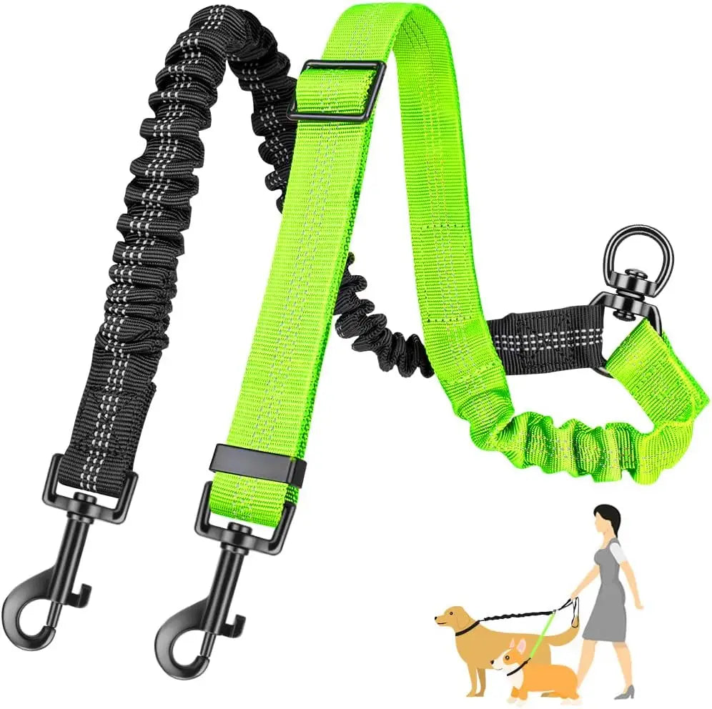 1.6ft Dual Dog Leash Attachment – Adjustable No-Tangle Bungee Coupler for Small to Large Dogs