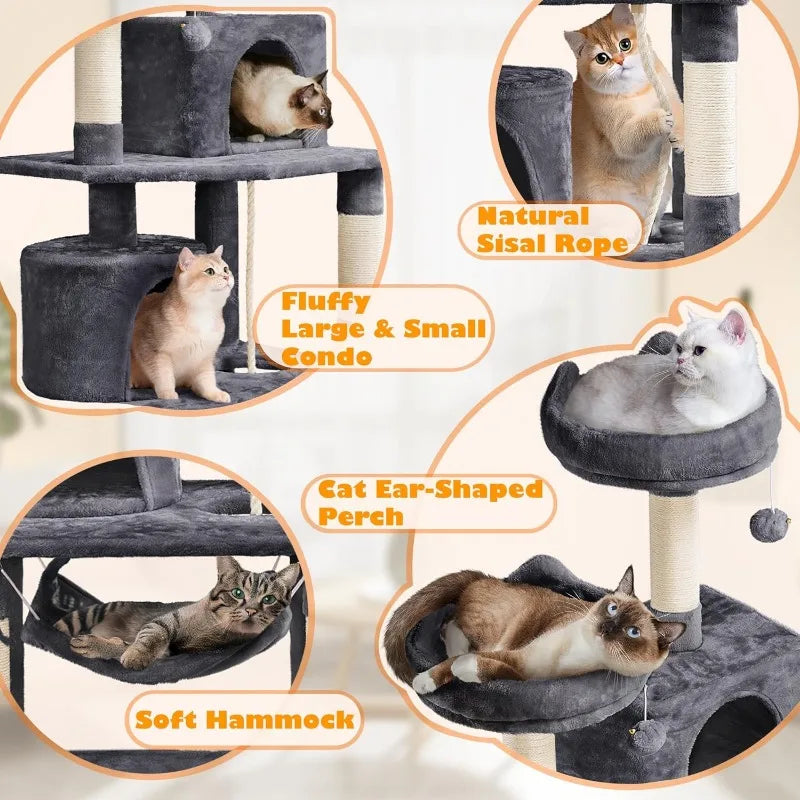 62.2" Cat Tree – Multi-Level Cat Tower with Platform, Hammock, Condo & Scratching Posts for Kittens and Adult Indoor Cats