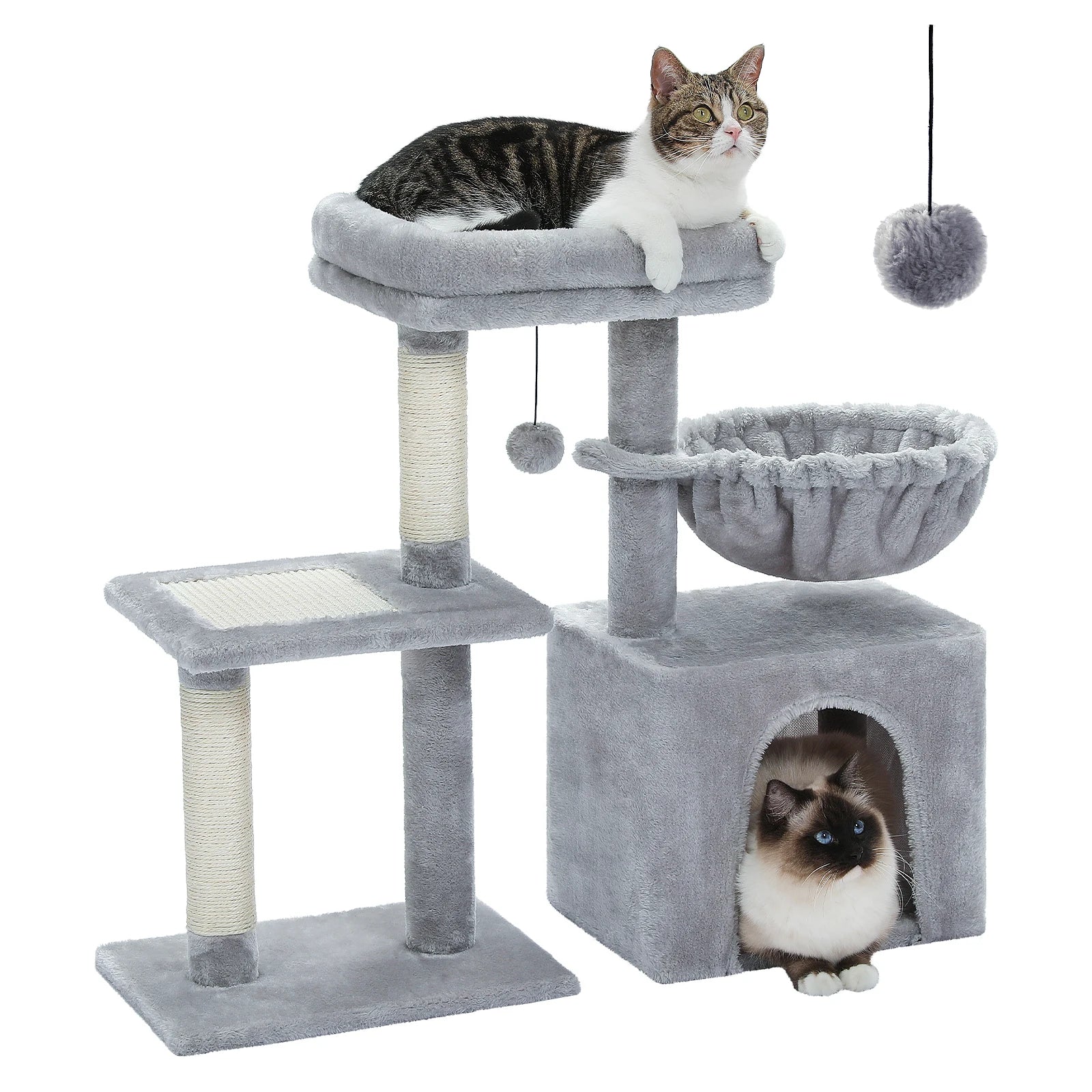 Cat Tree Tower for Indoor Cats – 2 Styles Cat Activity Center with Scratching Posts, Large Hammock & Removable Top Perch (Grey)