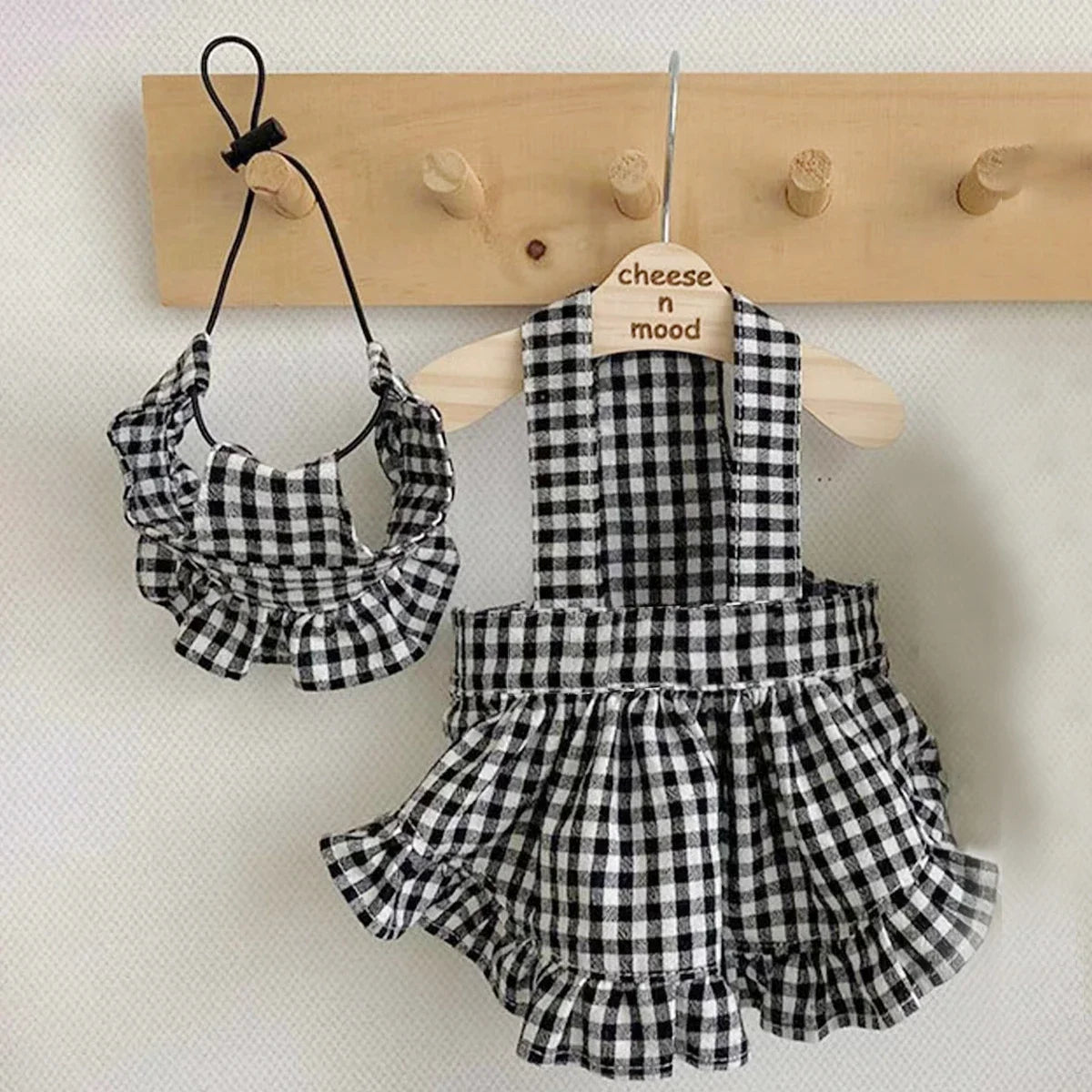 Dog Plaid Dress with Hat – Black & White Summer Outfit for Small Dogs and Puppies