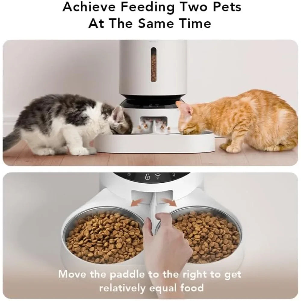 Automatic Cat Feeder – 5G WiFi Pet Feeder for Two Cats or Dogs with Remote Control & Low Food Sensor, 5L Capacity