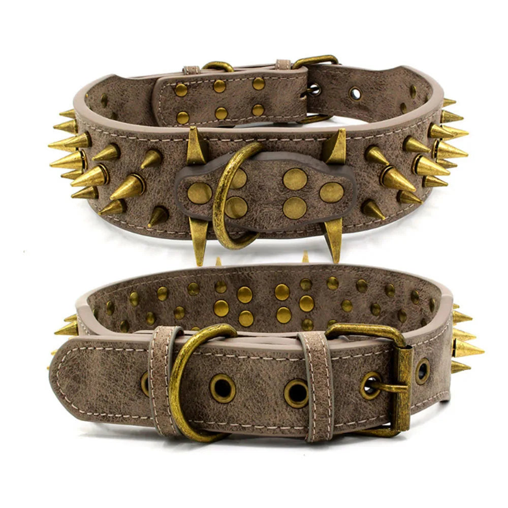 Heavy-Duty Spiked Leather Dog Collar – Wide, Comfortable Protection Collar for Extra Large Dogs