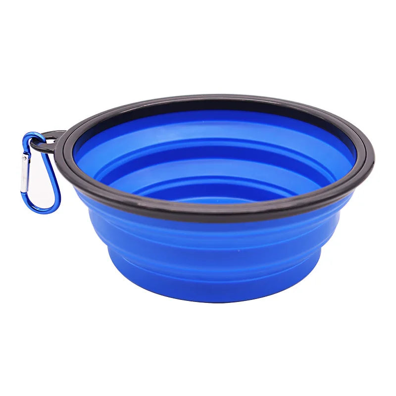 2-in-1 Folding Silicone Dog Feeder Bowl & Water Bottle – Portable Travel Pet Food & Water Dispenser with Carabiner