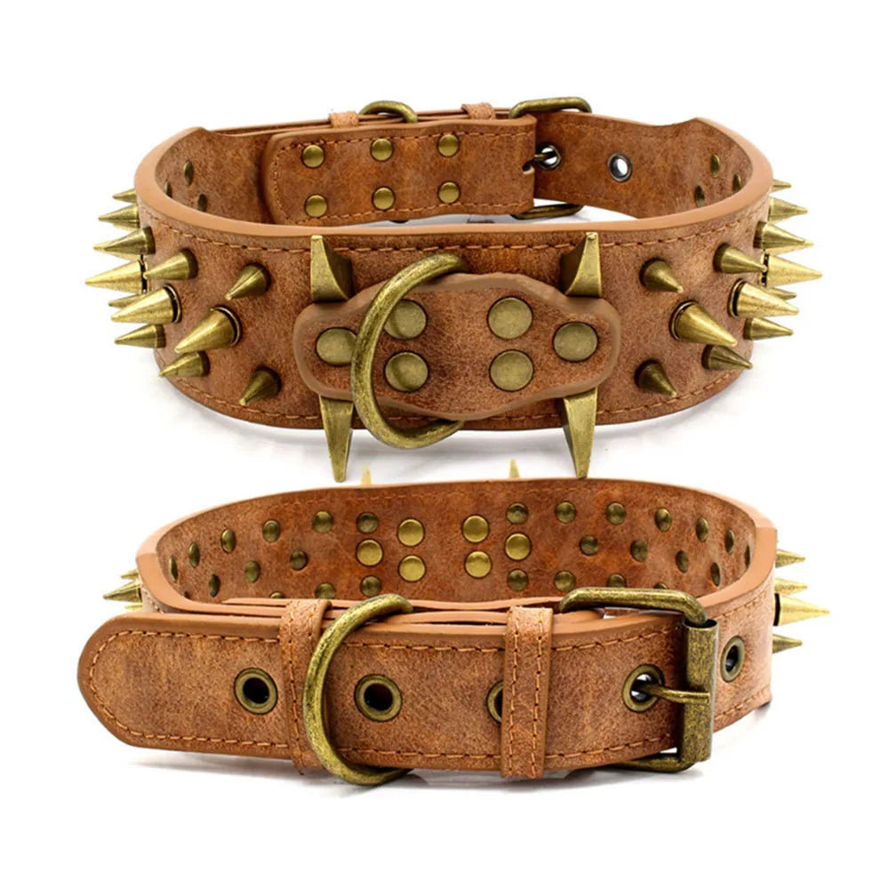 Heavy-Duty Spiked Leather Dog Collar – Wide, Comfortable Protection Collar for Extra Large Dogs