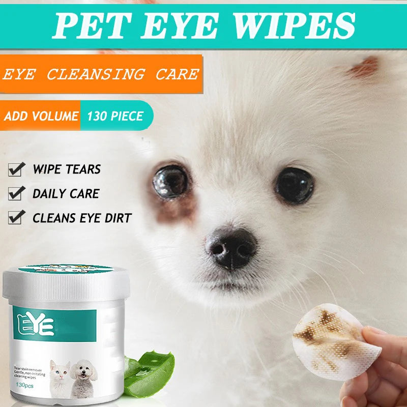 Pet Eye Wipes for Cats & Dogs – 130 Count | Tear Stain Remover Wet Wipes, Gentle No-Irritation Cleaning Formula