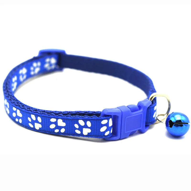 Adjustable Pet Collar with Bell – Colorful Cartoon Footprint Dog & Cat Collar for Puppies and Kittens