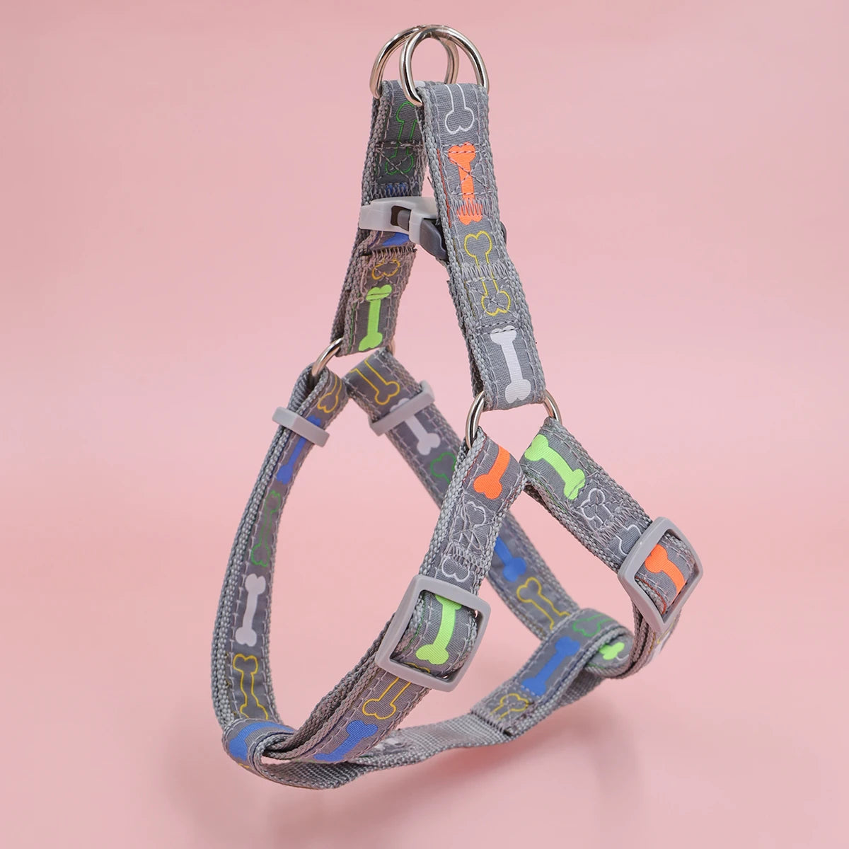 Colorful Bone Tripod Dog Harness – Adjustable Pet Harness for Indoor & Outdoor Use (1PC)