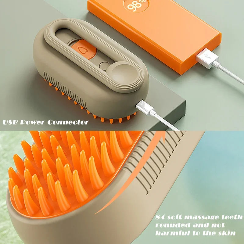 3-in-1 Pet Steam Brush – Electric Grooming Comb with Spray & Massage for Cats and Dogs