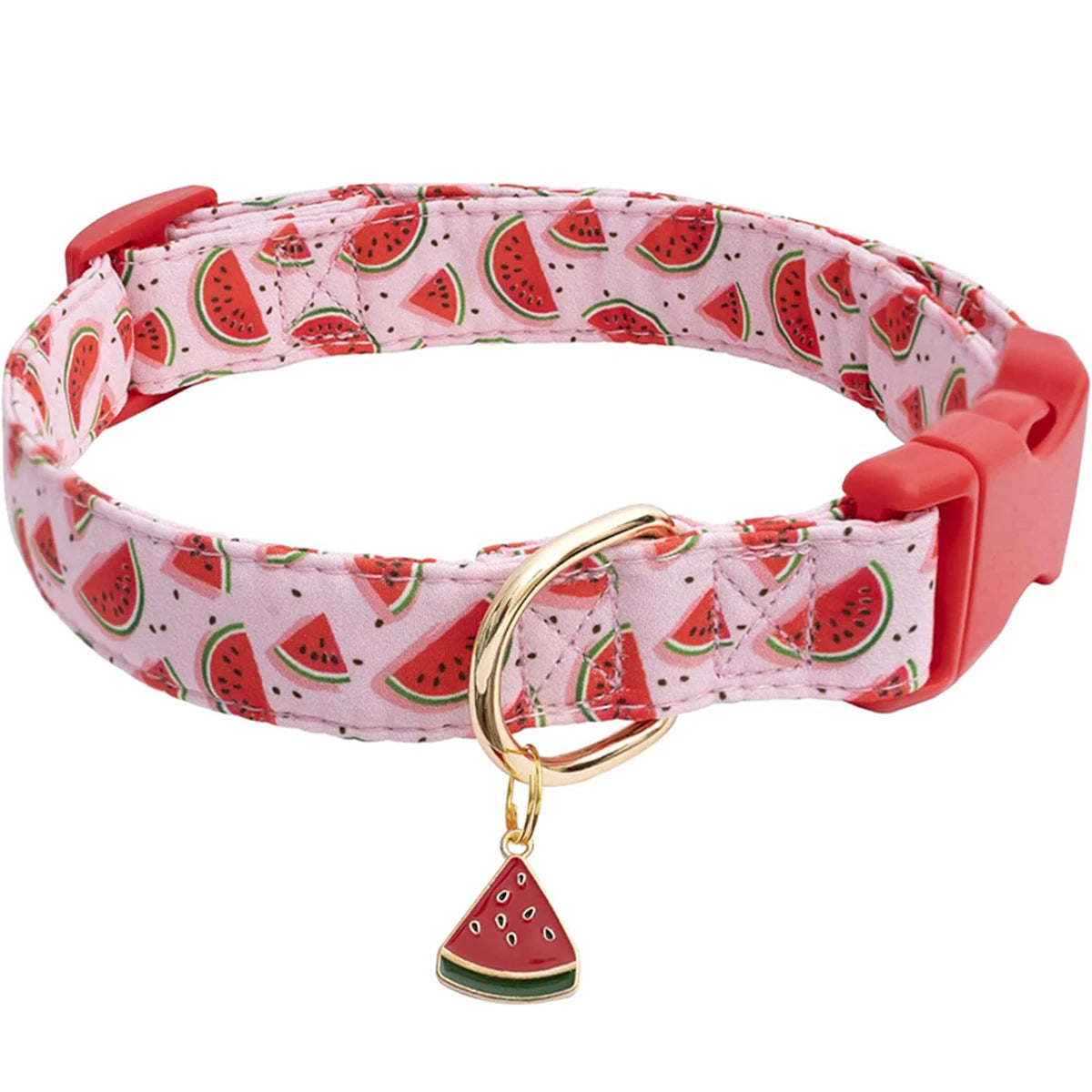 Fruit Pattern Pet Collar with Metal Pendant – Adjustable Dog & Cat Collar for Puppies and Small Pets