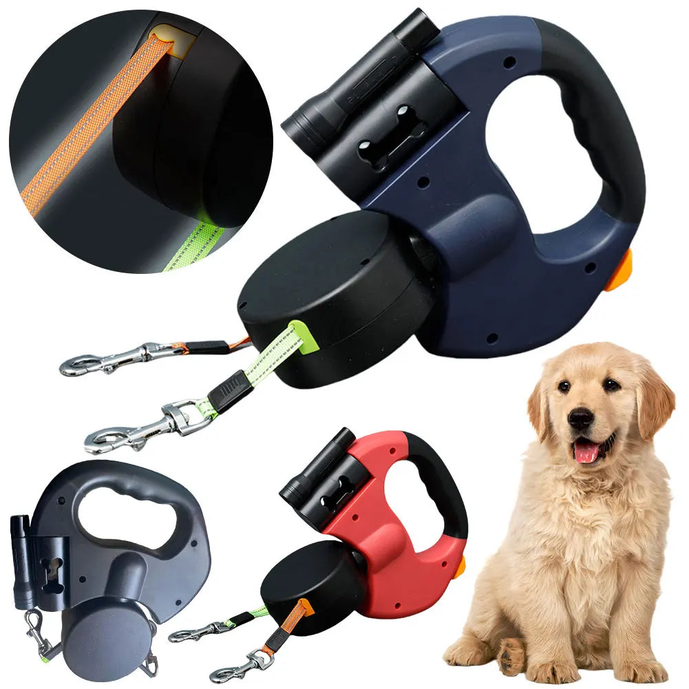 Double Headed Dog Leash – 360° Swivel Dual Pet Walking Leash with LED Light