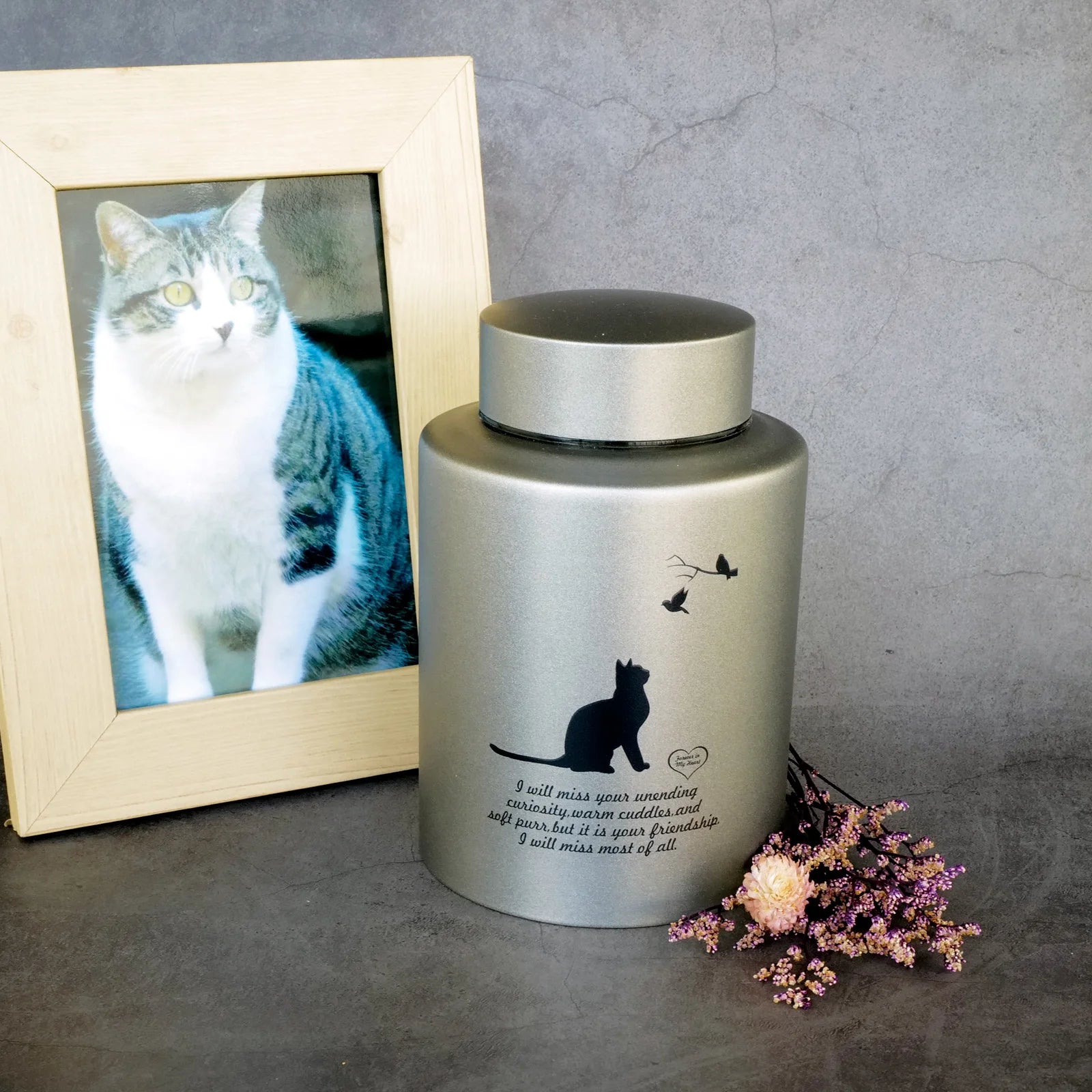 Medium Pet Cremation Urn – Gray Keepsake Urn for Cat Ashes, Holds Pets Up to 60 lbs