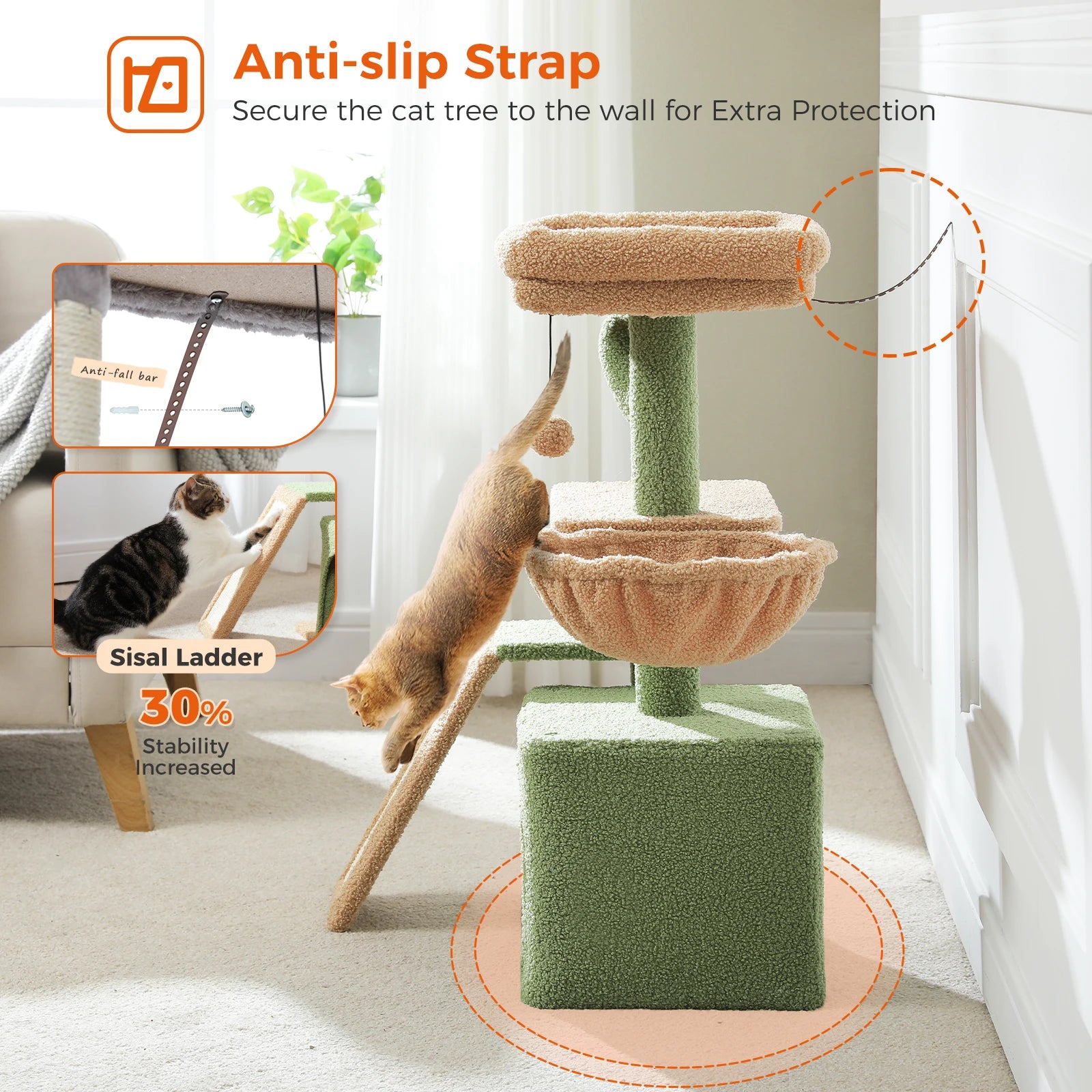 Cat Tree Tower for Indoor Cats – 2 Styles Cat Activity Center with Scratching Posts, Large Hammock & Removable Top Perch (Grey)