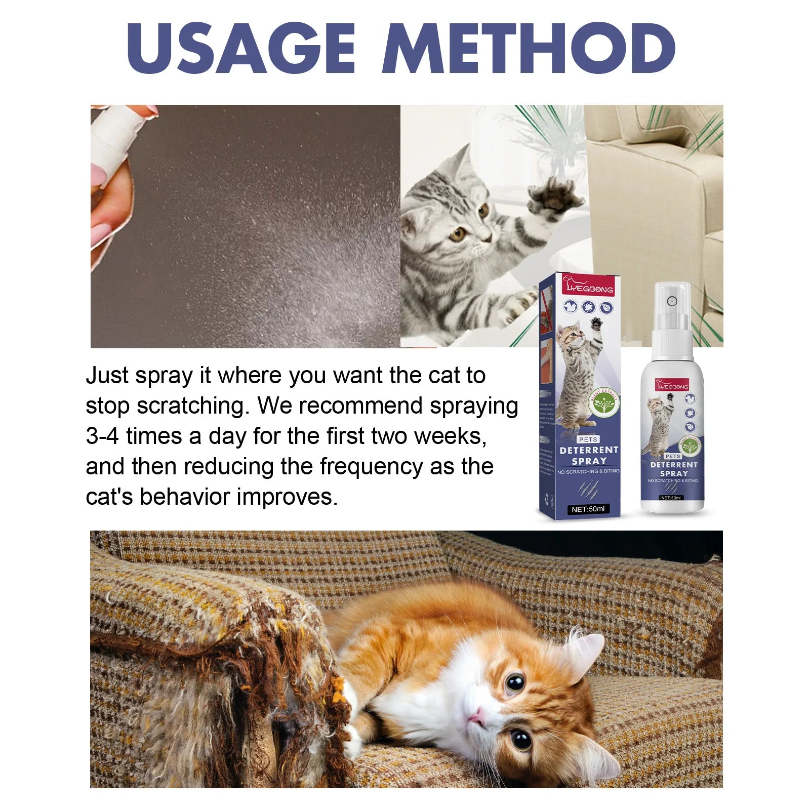 Cat Scratch Deterrent Spray – Natural Training Aid with Orange Fragrance, Furniture & Sofa Protector, No-Sting Formula