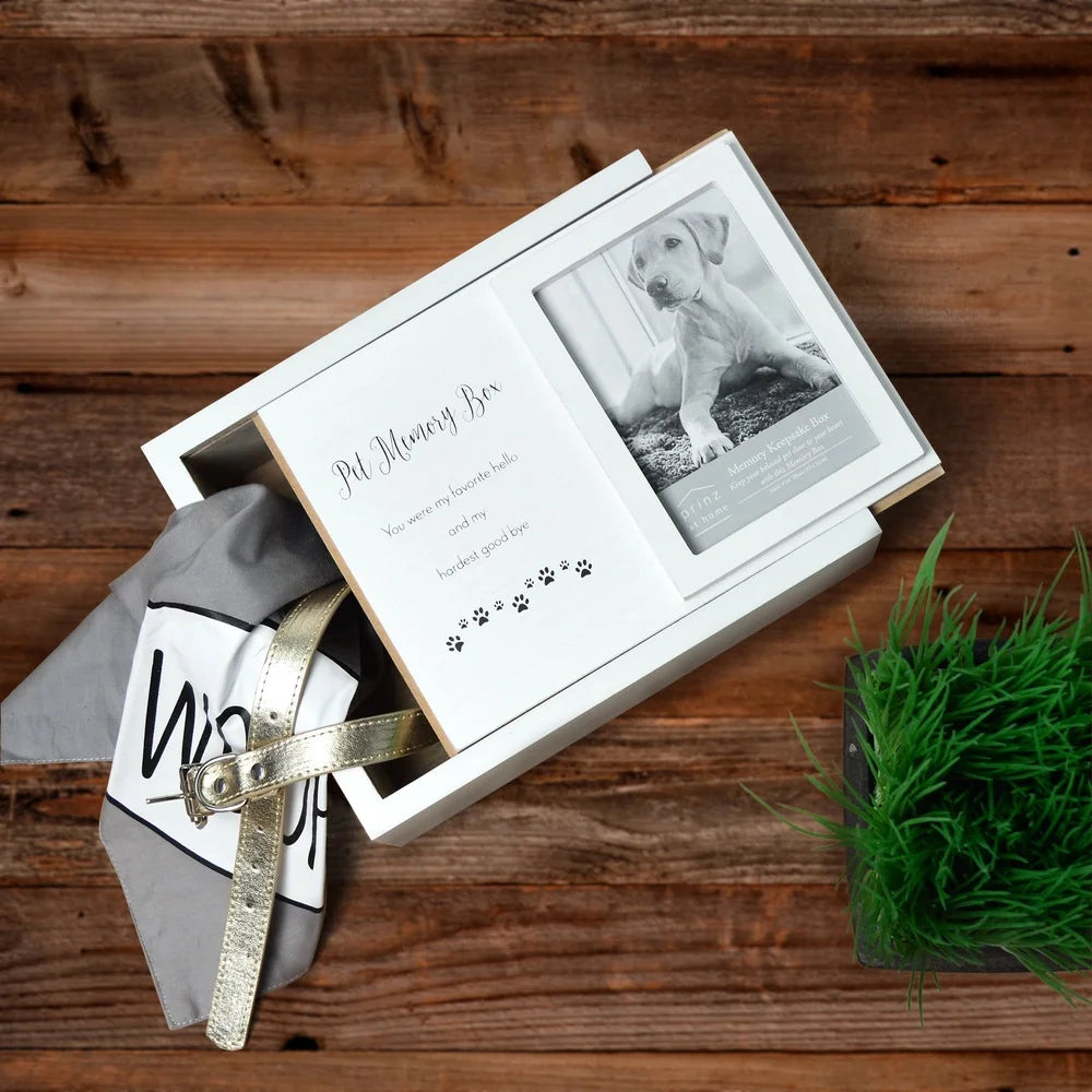 Pet Memorial Keepsake Box – Dog & Cat Memory Storage with Sliding Lid & Photo Display, Remembrance Gift