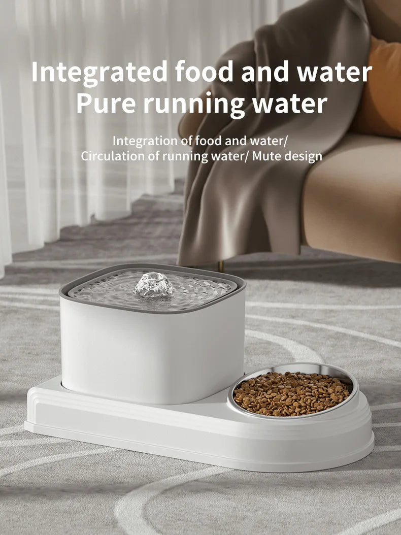 2-in-1 Cat Water Fountain & Feeding Bowl – 3L Automatic Recirculating Pet Dispenser