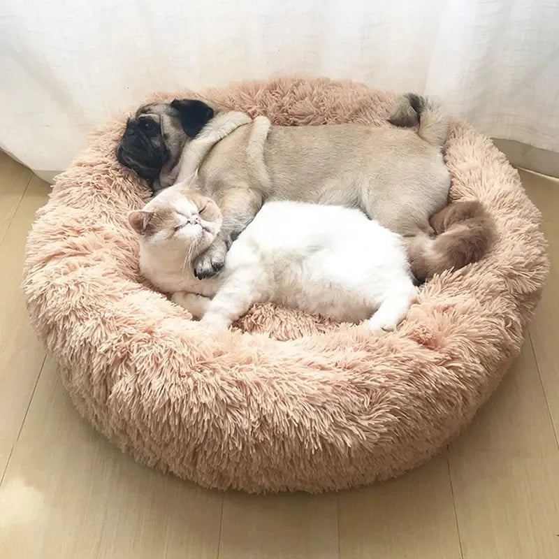 Round Plush Pet Bed – 40–90cm Super Soft Dog & Cat Bed, Winter Warm Sleeping Nest