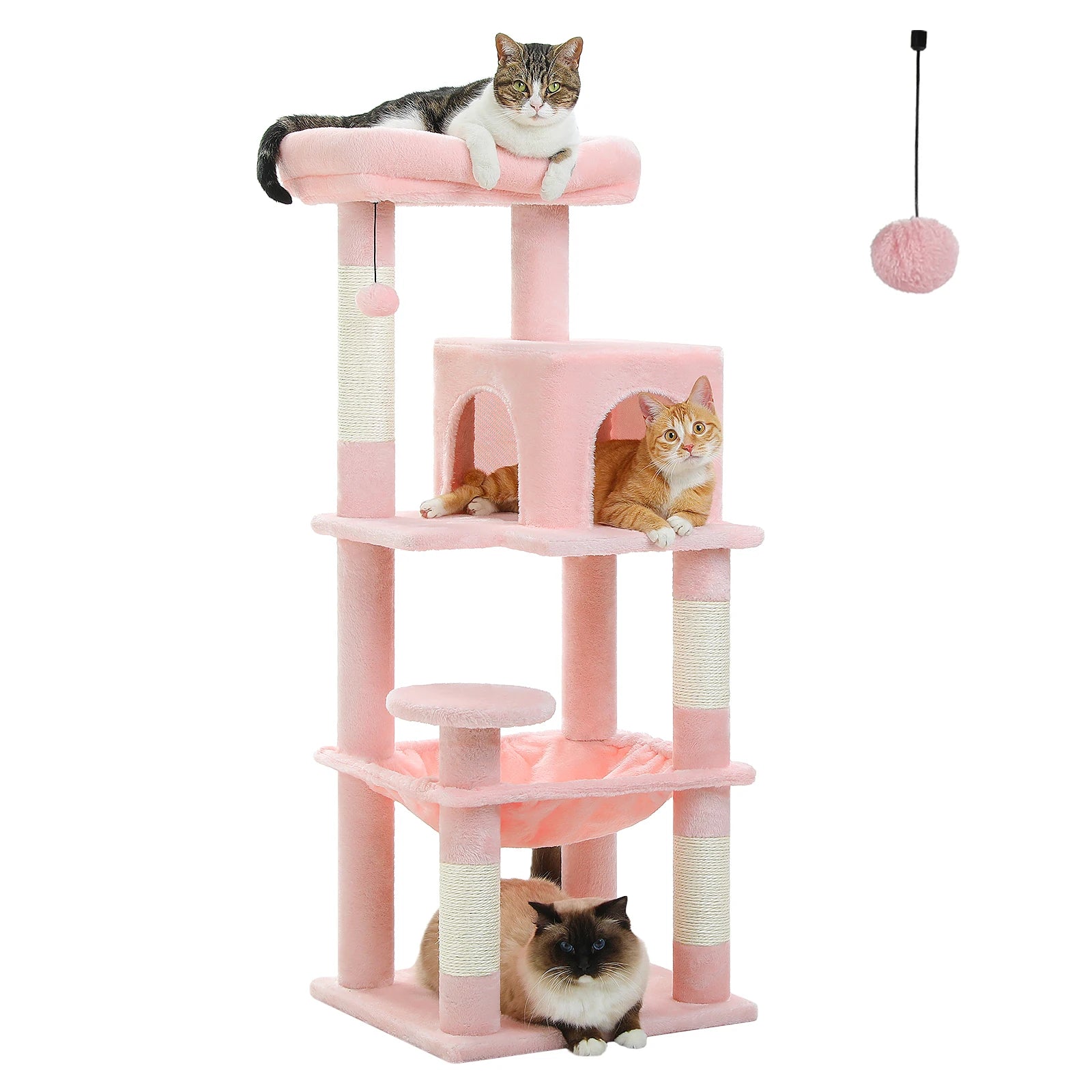 Adjustable Floor-to-Ceiling Cat Tree Tower – Tall Indoor Cat Furniture with Hammock, Cozy Condo & Sisal Scratching Posts